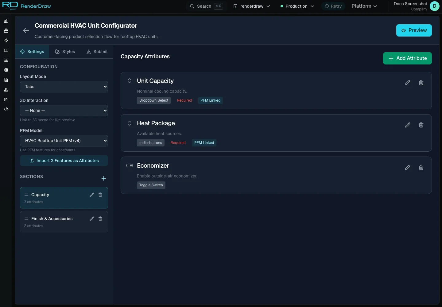 Actual RD Platform Configurator structure screen