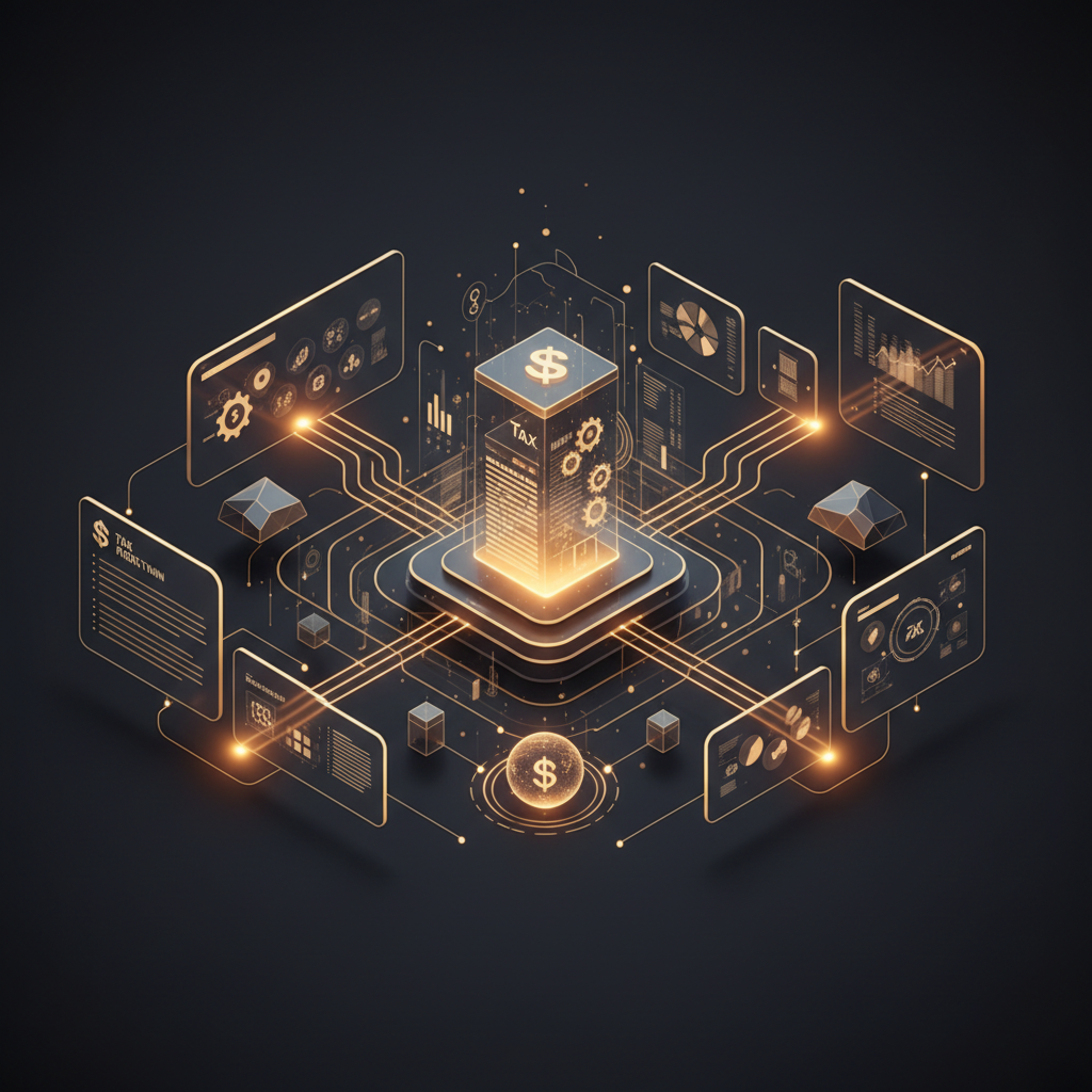 3D visualization illustration Agentforce Revenue Management for Financial Services - Tax calculation automation - RenderDraw